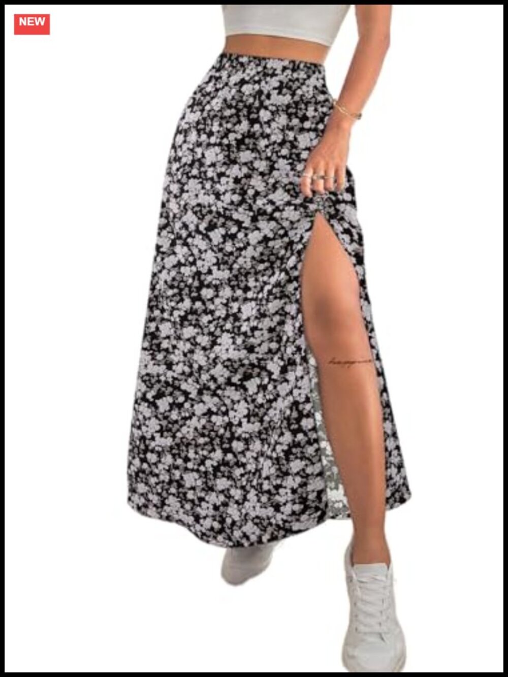 Boho Floral Slit Maxi Skirt High Waisted A-Line Long Skirt